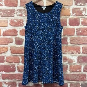 DKNY Tank Dress Women's Large Blue Abstract Stretchy Casual Sleeveless Sundress